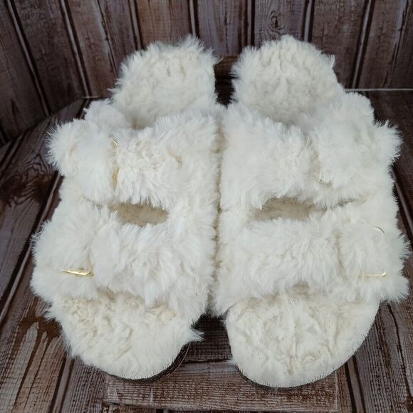 Secret Treasures Women's Size 11 White Faux Fur Slide Slipper Soft - Picture 1 of 7